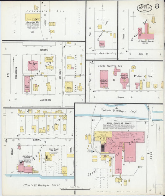Sanborn Fire Insurance Map from Morris, Grundy County, Illinois (1900), Sheet #0008 - Historic Sanborn Fire Insurance Map Print, vintage old map wall art, antique decor, genealogy gift, Illinois Illinois map