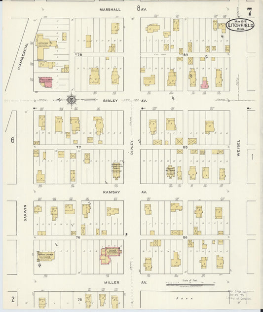 Sanborn Fire Insurance Map from Litchfield, Meeker County, Minnesota (1917), Sheet #0007 - Historic Sanborn Fire Insurance Map Print, vintage old map wall art, antique decor, genealogy gift, Minnesota Minnesota map