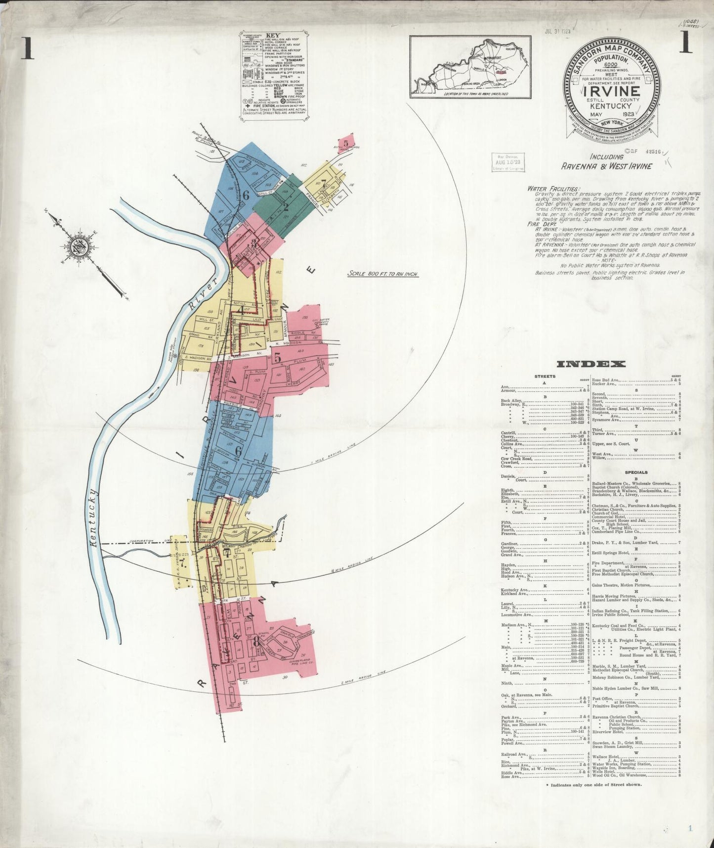 Sanborn Fire Insurance Map from Irvine, Estill County, Kentucky (1923), Sheet #0001 - Complete Map Set gallery image, historic Sanborn map, vintage wall art, Kentucky Kentucky