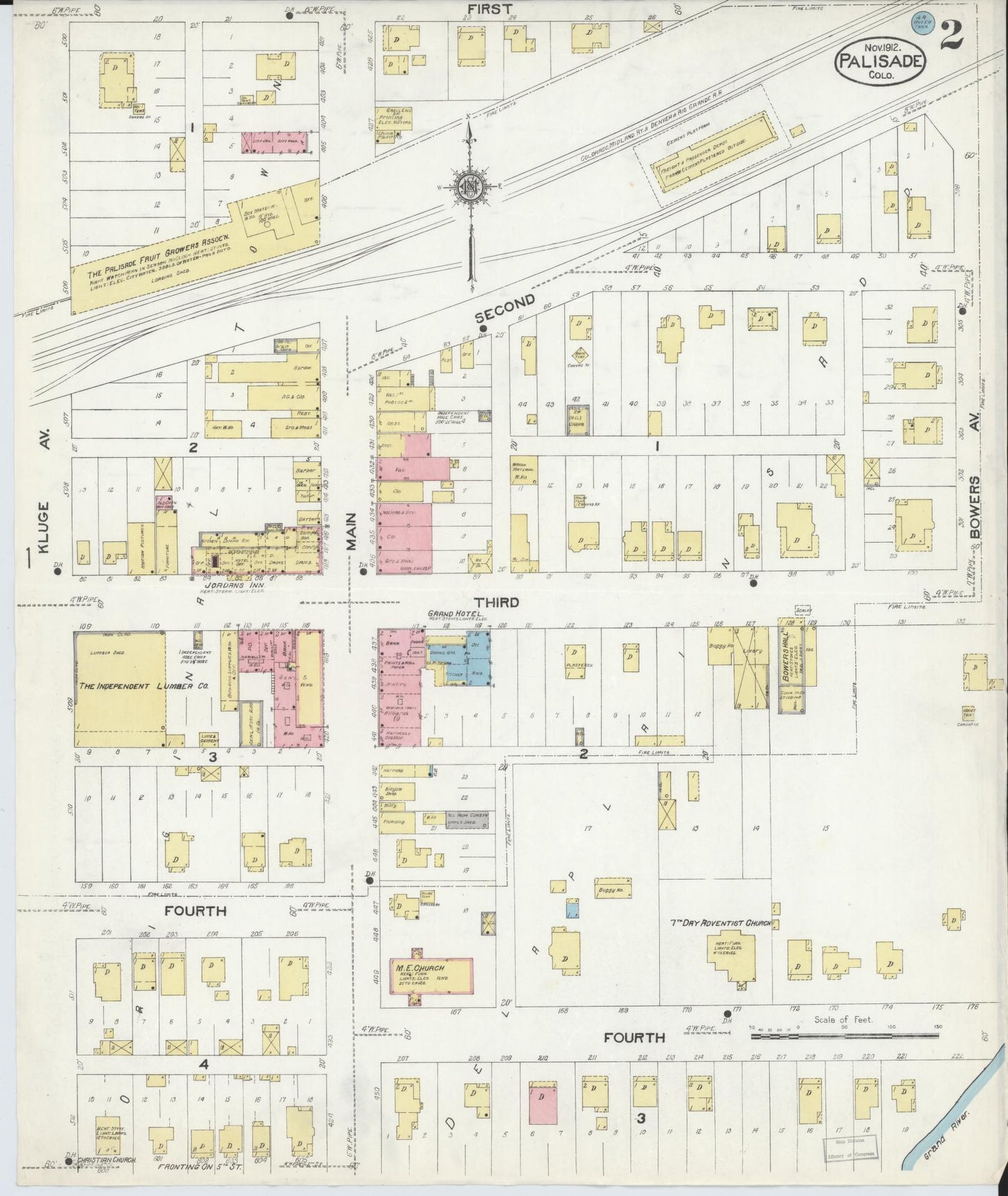 Sanborn Fire Insurance Map from Palisade, Mesa County, Colorado (1912), Sheet #0002 - Complete Map Set gallery image, historic Sanborn map, vintage wall art, Colorado Colorado