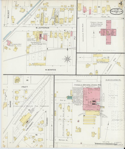 Sanborn Fire Insurance Map from Franklin, Johnson County, Indiana (1896), Sheet #0004 - Historic Sanborn Fire Insurance Map Print, vintage old map wall art, antique decor, genealogy gift, Indiana Indiana map