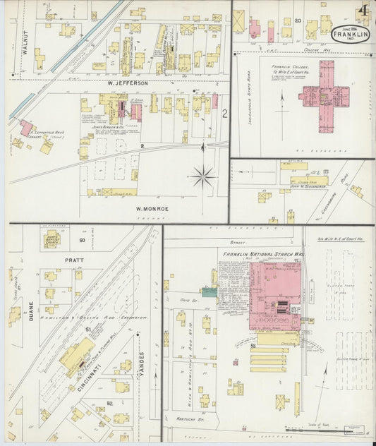 Sanborn Fire Insurance Map from Franklin, Johnson County, Indiana (1896), Sheet #0004 - Historic Sanborn Fire Insurance Map Print, vintage old map wall art, antique decor, genealogy gift, Indiana Indiana map