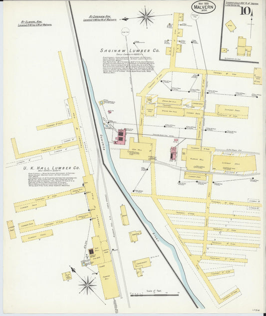 Sanborn Fire Insurance Map from Malvern, Hot Springs County, Arkansas (1908), Sheet #0010 - Historic Sanborn Fire Insurance Map Print, vintage old map wall art, antique decor, genealogy gift, Arkansas Arkansas map