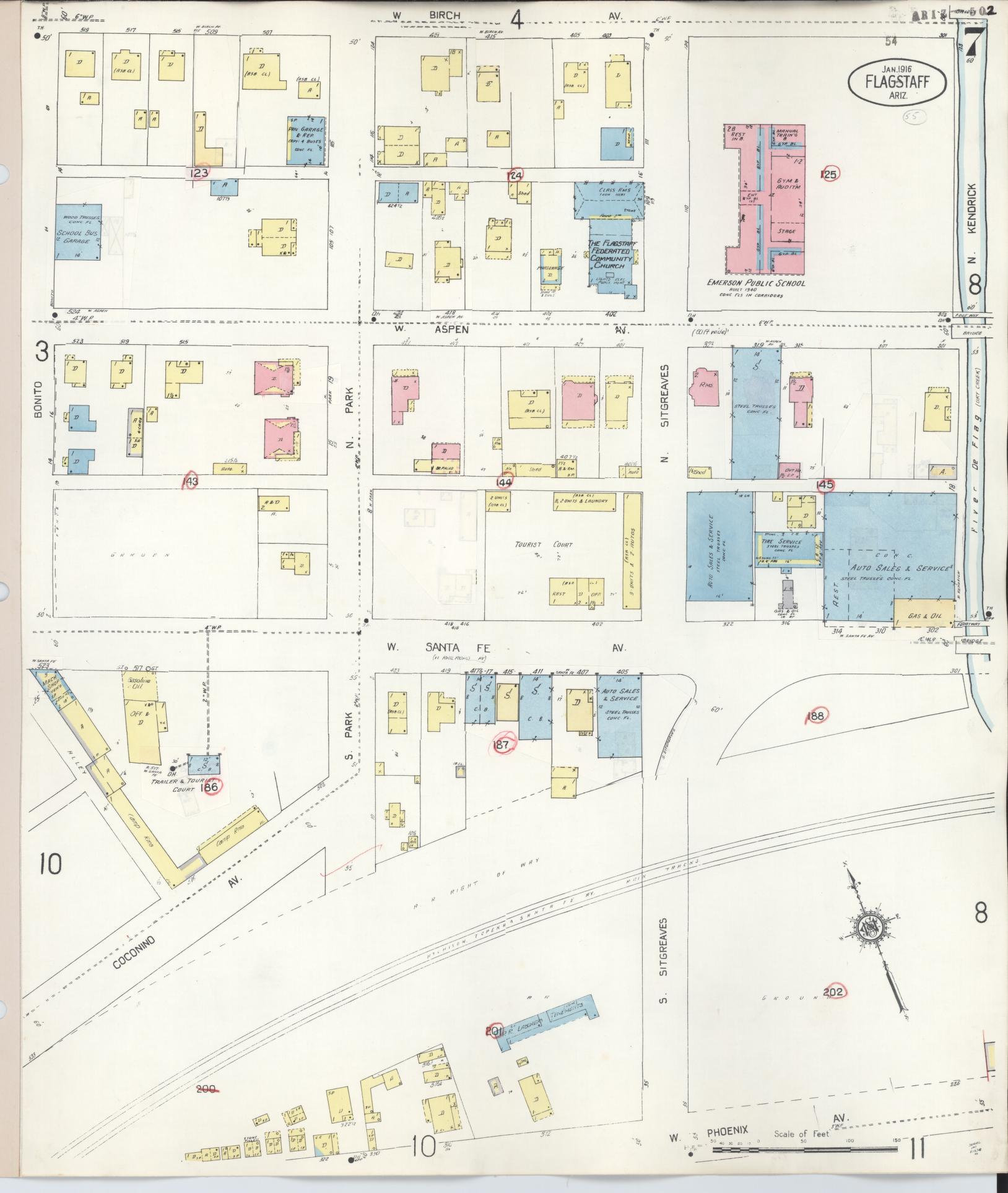 Sanborn Fire Insurance Map from Flagstaff, Coconino County, Arizona (1948), Sheet #0007 - Historic Sanborn Fire Insurance Map Print, vintage old map wall art, antique decor, genealogy gift, Arizona Arizona map
