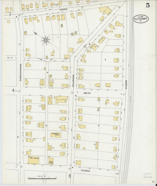 Sanborn Fire Insurance Map from Olyphant, Lackawanna County, Pennsylvania (1898), Sheet #0005 - Historic Sanborn Fire Insurance Map Print, vintage old map wall art, antique decor, genealogy gift, Pennsylvania Pennsylvania map