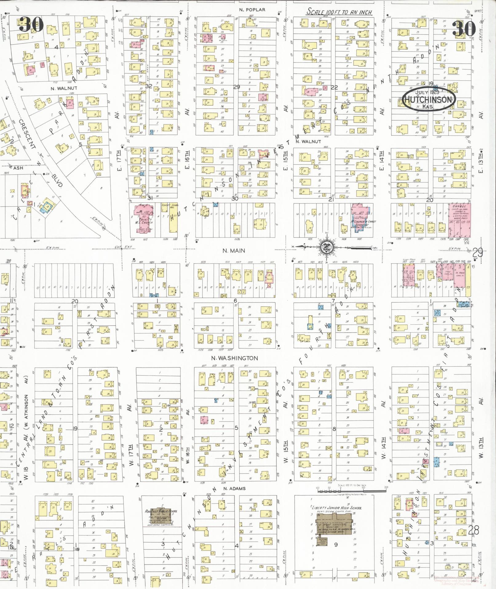 Sanborn Fire Insurance Map from Hutchinson, Reno County, Kansas (1929), Sheet #0031 - Historic Sanborn Fire Insurance Map Print, vintage old map wall art, antique decor, genealogy gift, Kansas Kansas map