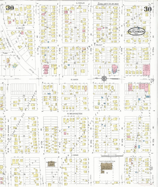 Sanborn Fire Insurance Map from Hutchinson, Reno County, Kansas (1929), Sheet #0031 - Historic Sanborn Fire Insurance Map Print, vintage old map wall art, antique decor, genealogy gift, Kansas Kansas map