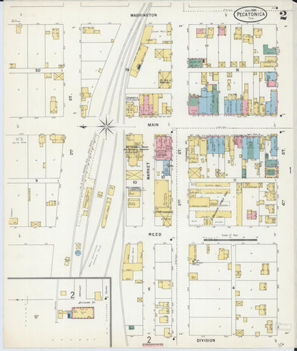 Sanborn Fire Insurance Map from Pecatonica, Winnebago County, Illinois (1898), Sheet #0002 - Complete Map Set gallery image, historic Sanborn map, vintage wall art, Illinois Illinois