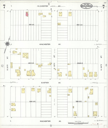 Sanborn Fire Insurance Map from Middlesboro, Bell County, Kentucky (1923), Sheet #0007 - Complete Map Set gallery image, historic Sanborn map, vintage wall art, Kentucky Kentucky