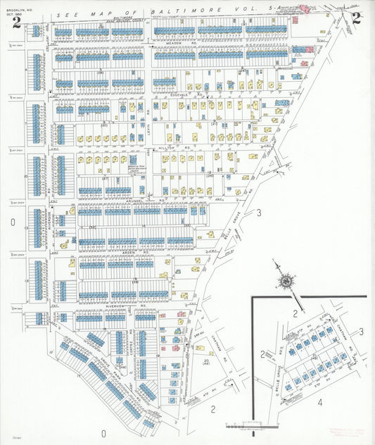 Sanborn Fire Insurance Map from Brooklyn, Anne Arundel County, Maryland (1950), Sheet #0002 - Historic Sanborn Fire Insurance Map Print, vintage old map wall art, antique decor, genealogy gift, Maryland Maryland map