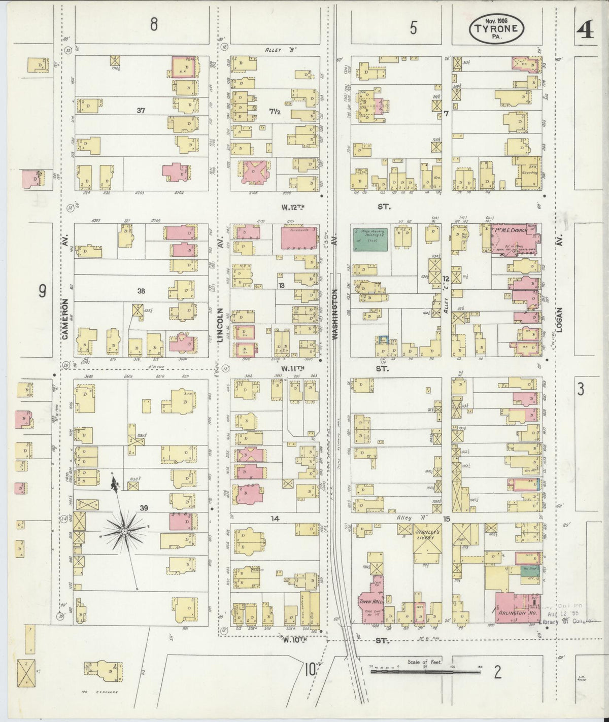 Sanborn Fire Insurance Map from Tyrone, Blair County, Pennsylvania (1906), Sheet #0004 - Historic Sanborn Fire Insurance Map Print, vintage old map wall art, antique decor, genealogy gift, Pennsylvania Pennsylvania map