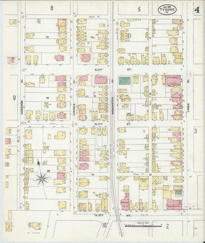 Sanborn Fire Insurance Map from Tyrone, Blair County, Pennsylvania (1906), Sheet #0004 - Historic Sanborn Fire Insurance Map Print, vintage old map wall art, antique decor, genealogy gift, Pennsylvania Pennsylvania map