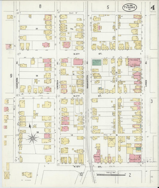 Sanborn Fire Insurance Map from Tyrone, Blair County, Pennsylvania (1906), Sheet #0004 - Historic Sanborn Fire Insurance Map Print, vintage old map wall art, antique decor, genealogy gift, Pennsylvania Pennsylvania map