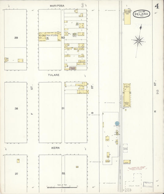 Sanborn Fire Insurance Map from Delano, Kern County, California (1892), Sheet #0004 - Historic Sanborn Fire Insurance Map Print, vintage old map wall art, antique decor, genealogy gift, California California map