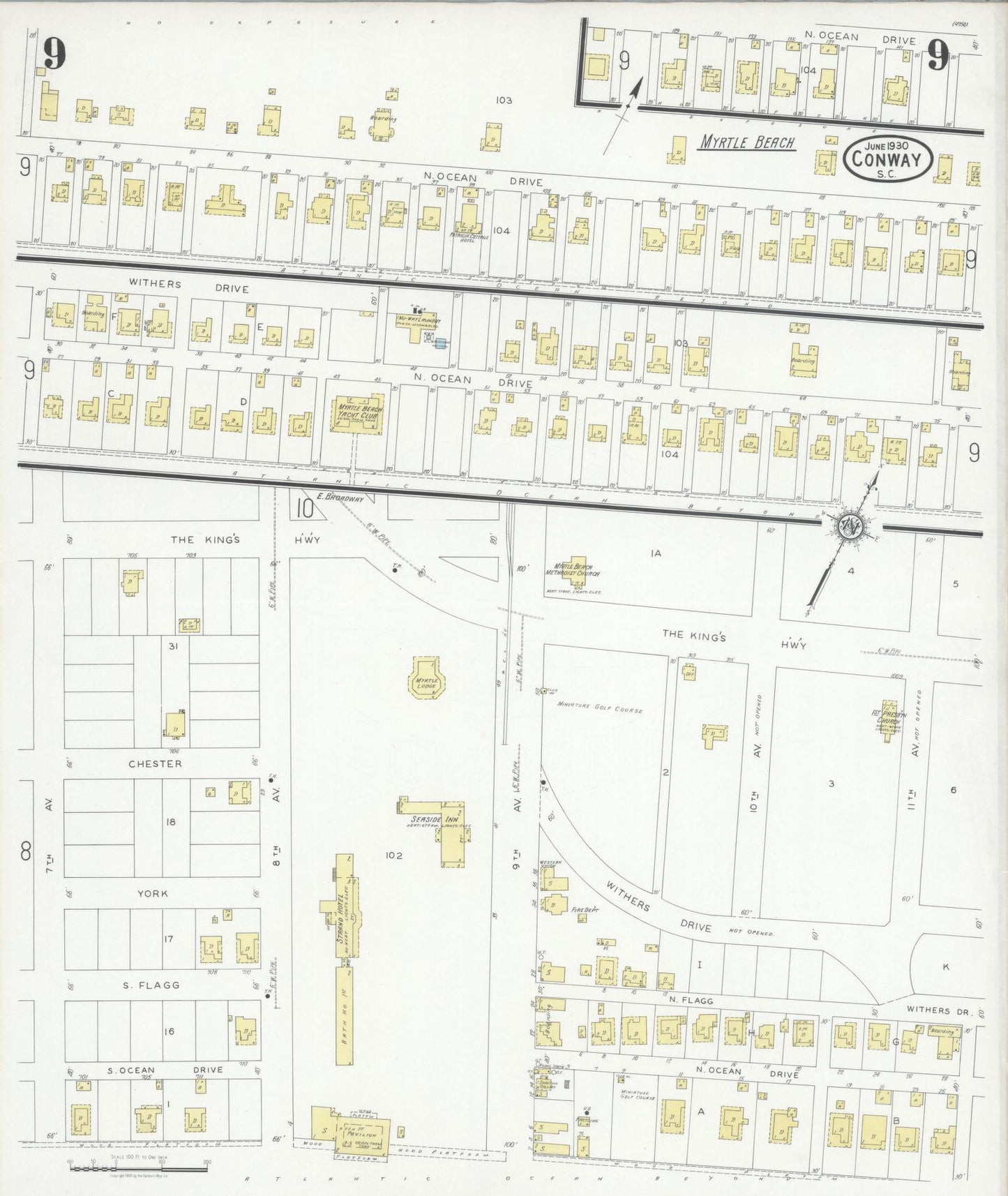 Sanborn Fire Insurance Map from Conway, Horry County, South Carolina (1930), Sheet #0009 - Complete Map Set gallery image, historic Sanborn map, vintage wall art, South Carolina South Carolina