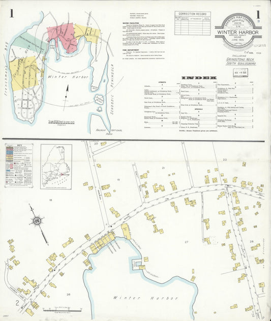 Sanborn Fire Insurance Map from Winter Harbor, Hancock County, Maine (1935), Sheet #0001 - Historic Sanborn Fire Insurance Map Print, vintage old map wall art, antique decor, genealogy gift, Maine Maine map