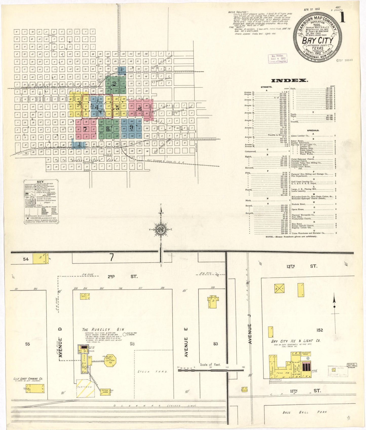 Sanborn Fire Insurance Map from Bay City, Matagorda County, Texas. (1912) – Historic Sanborn Fire Insurance Map Print