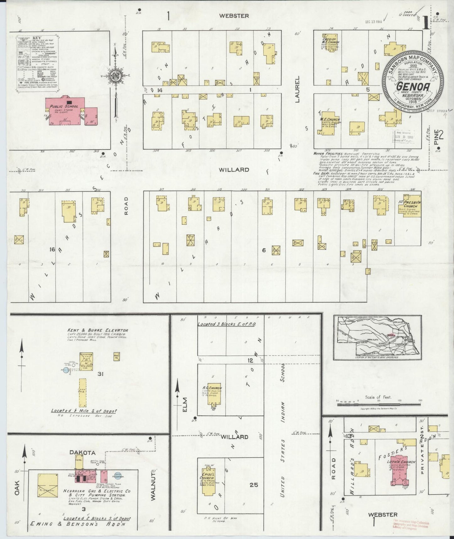 Sanborn Fire Insurance Map from Genoa, Nance County, Nebraska (1918), Sheet #0001 - Historic Sanborn Fire Insurance Map Print, vintage old map wall art, antique decor, genealogy gift, Nebraska Nebraska map