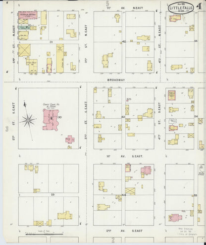 Sanborn Fire Insurance Map from Little Falls, Morrison County, Minnesota (1895), Sheet #0004 - Historic Sanborn Fire Insurance Map Print, vintage old map wall art, antique decor, genealogy gift, Minnesota Minnesota map