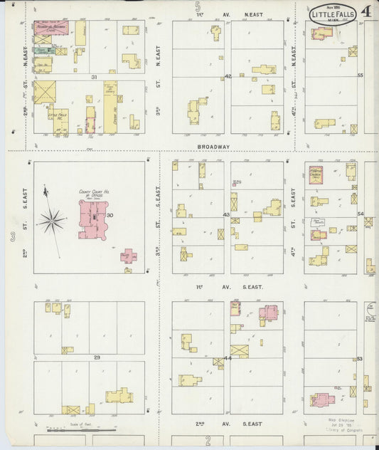 Sanborn Fire Insurance Map from Little Falls, Morrison County, Minnesota (1895), Sheet #0004 - Historic Sanborn Fire Insurance Map Print, vintage old map wall art, antique decor, genealogy gift, Minnesota Minnesota map