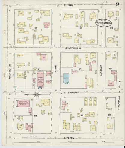Sanborn Fire Insurance Map from Montgomery, Montgomery County, Alabama (1888), Sheet #0009 - Complete Map Set gallery image, historic Sanborn map, vintage wall art, Alabama Alabama