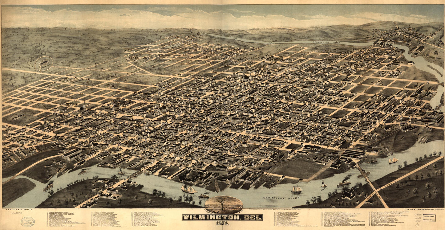 Wilmington, Del. 1874. (1874) – Historic Bird’s-Eye View Panorama Print
