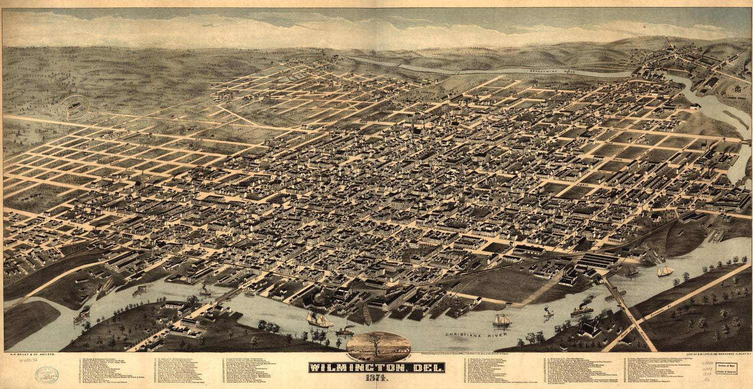 Wilmington, Del. 1874. (1874) – Historic Bird’s-Eye View Panorama Print