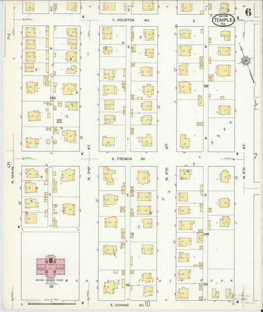 Sanborn Fire Insurance Map from Temple, Bell County, Texas (1915), Sheet #0006 - Historic Sanborn Fire Insurance Map Print, vintage old map wall art, antique decor, genealogy gift, Texas Texas map