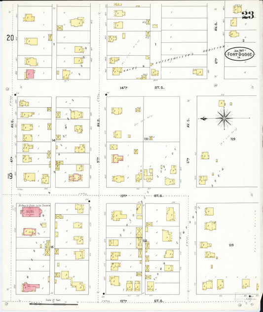 Sanborn Fire Insurance Map from Fort Dodge, Webster County, Iowa (1907), Sheet #0023 - Historic Sanborn Fire Insurance Map Print, vintage old map wall art