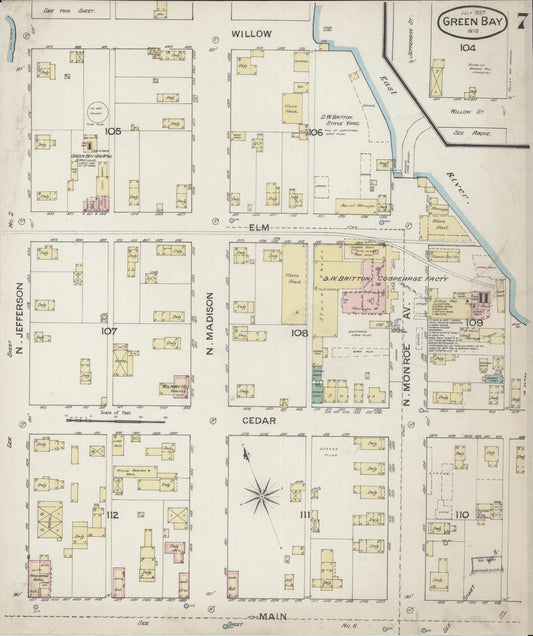 Sanborn Fire Insurance Map from Green Bay, Brown County, Wisconsin (1887), Sheet #0007 - Historic Sanborn Fire Insurance Map Print, vintage old map wall art, antique decor, genealogy gift, Wisconsin Wisconsin map
