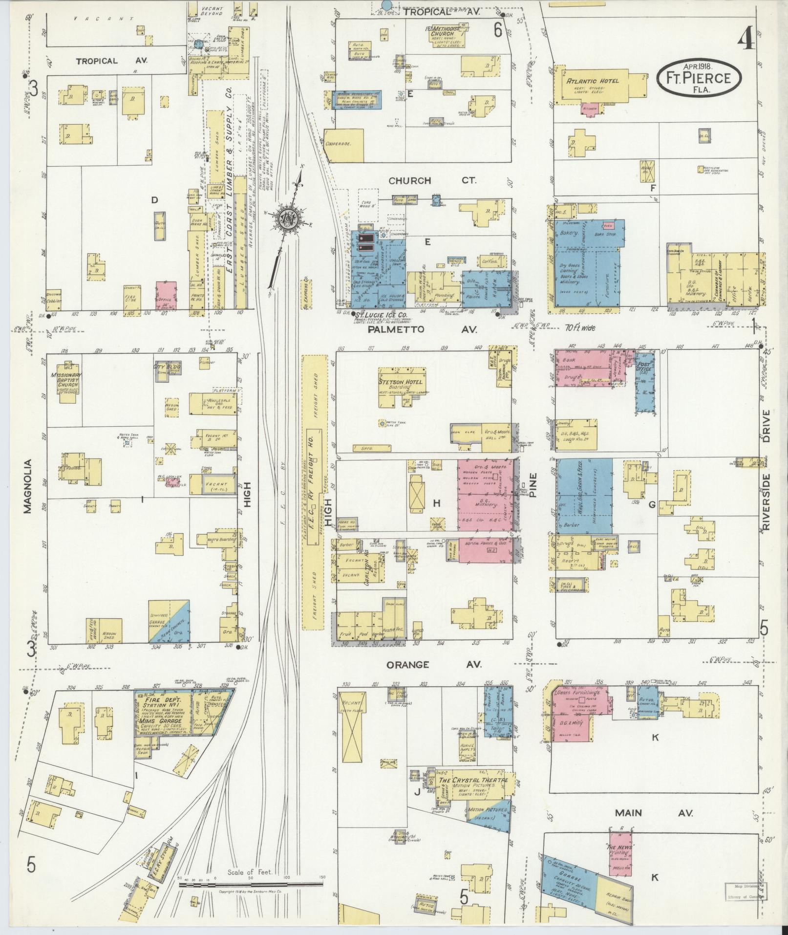 Sanborn Fire Insurance Map from Fort Pierce, St Lucie County, Florida (1918), Sheet #0004 - Complete Map Set gallery image, historic Sanborn map, vintage wall art, Florida Florida