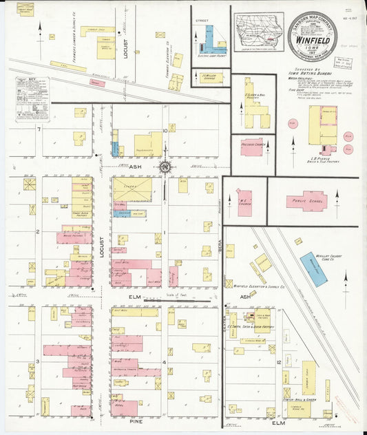 Sanborn Fire Insurance Map from Winfield, Henry County, Iowa (1917), Sheet #0001 - Historic Sanborn Fire Insurance Map Print, vintage old map wall art