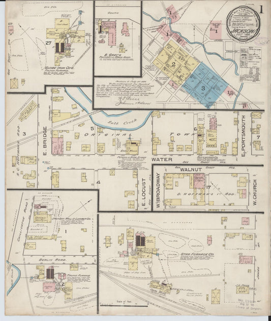 Sanborn Fire Insurance Map from Jackson, Jackson County, Ohio (1886), Sheet #0001 - Complete Map Set gallery image, historic Sanborn map, vintage wall art, Ohio Ohio