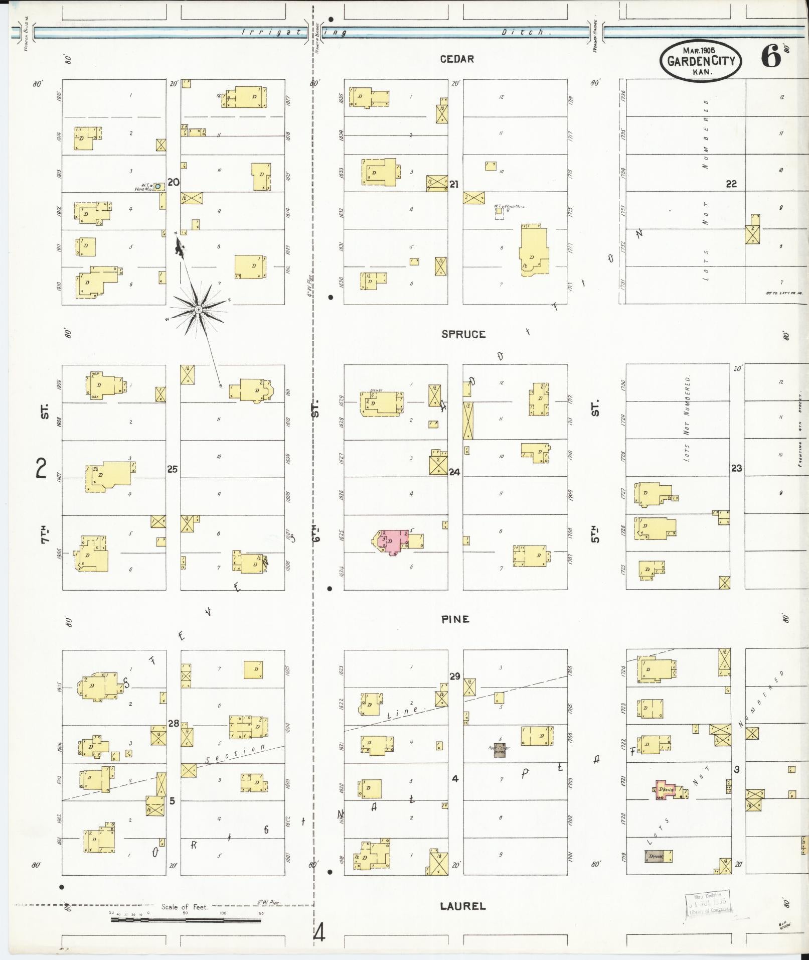 Sanborn Fire Insurance Map from Garden City, Finney County, Kansas (1905), Sheet #0006 - Historic Sanborn Fire Insurance Map Print, vintage old map wall art, antique decor, genealogy gift, Kansas Kansas map