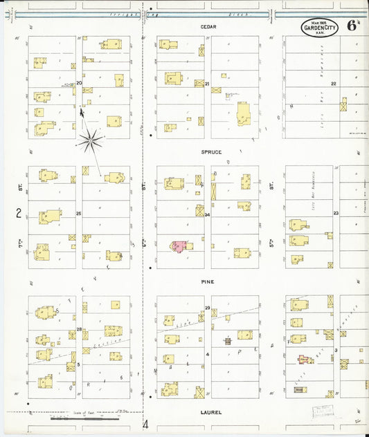 Sanborn Fire Insurance Map from Garden City, Finney County, Kansas (1905), Sheet #0006 - Historic Sanborn Fire Insurance Map Print, vintage old map wall art, antique decor, genealogy gift, Kansas Kansas map