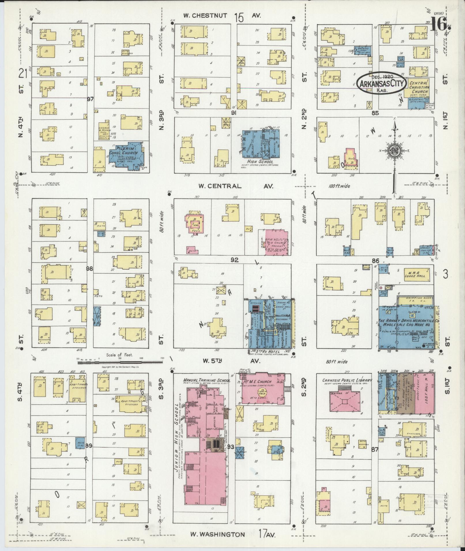 Sanborn Fire Insurance Map from Arkansas City, Cowley County, Kansas (1920), Sheet #0016 - Complete Map Set gallery image, historic Sanborn map, vintage wall art, Arkansas Arkansas