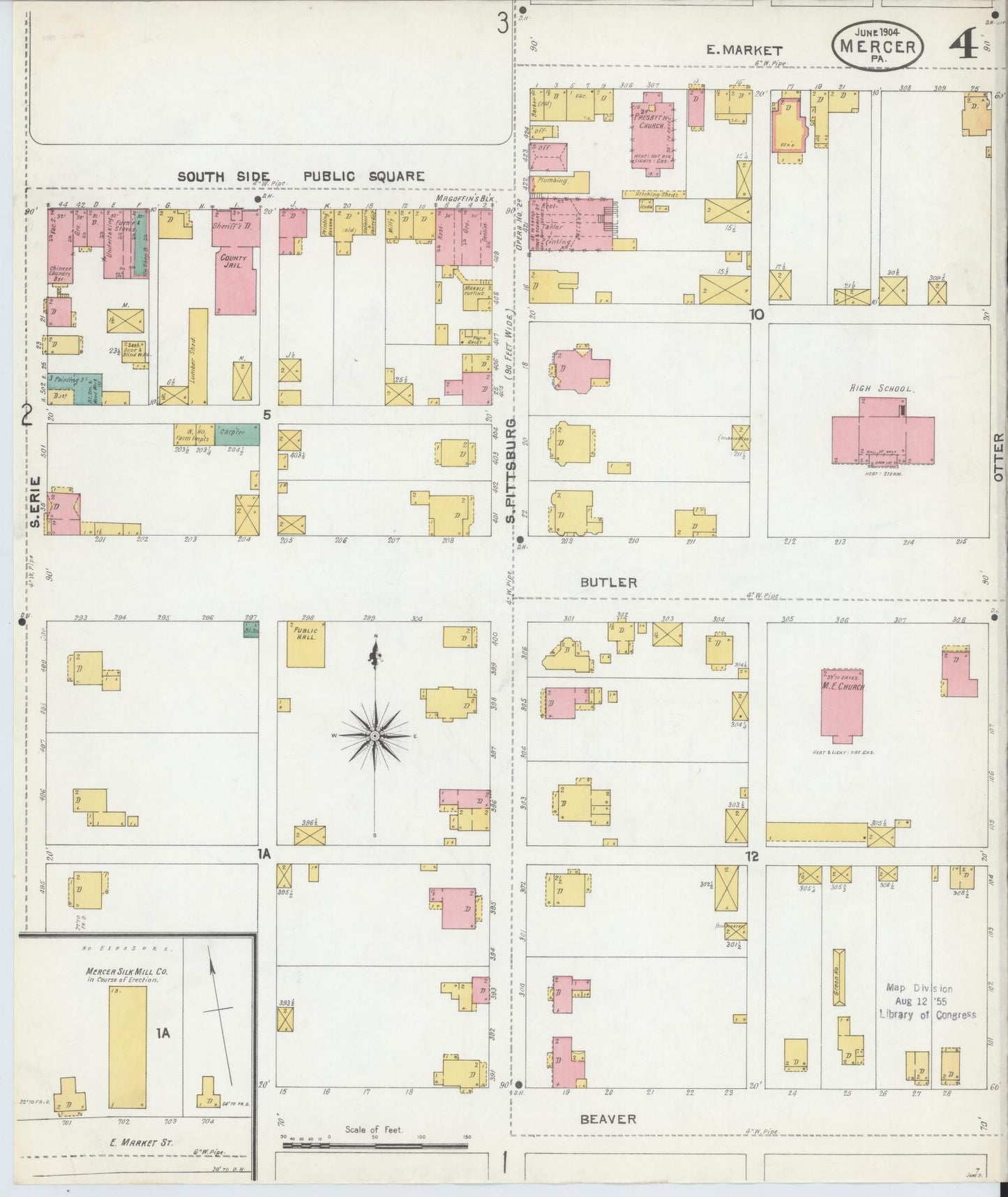 Sanborn Fire Insurance Map from Mercer, Mercer County, Pennsylvania (1904), Sheet #0004 - Complete Map Set gallery image, historic Sanborn map, vintage wall art, Pennsylvania Pennsylvania