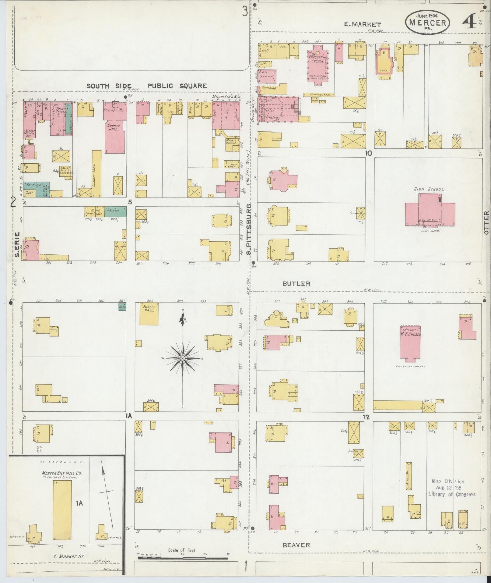 Sanborn Fire Insurance Map from Mercer, Mercer County, Pennsylvania (1904), Sheet #0004 - Complete Map Set gallery image, historic Sanborn map, vintage wall art, Pennsylvania Pennsylvania