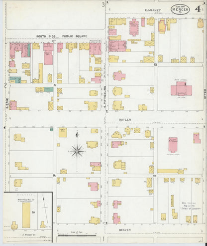 Sanborn Fire Insurance Map from Mercer, Mercer County, Pennsylvania (1904), Sheet #0004 - Complete Map Set gallery image, historic Sanborn map, vintage wall art, Pennsylvania Pennsylvania