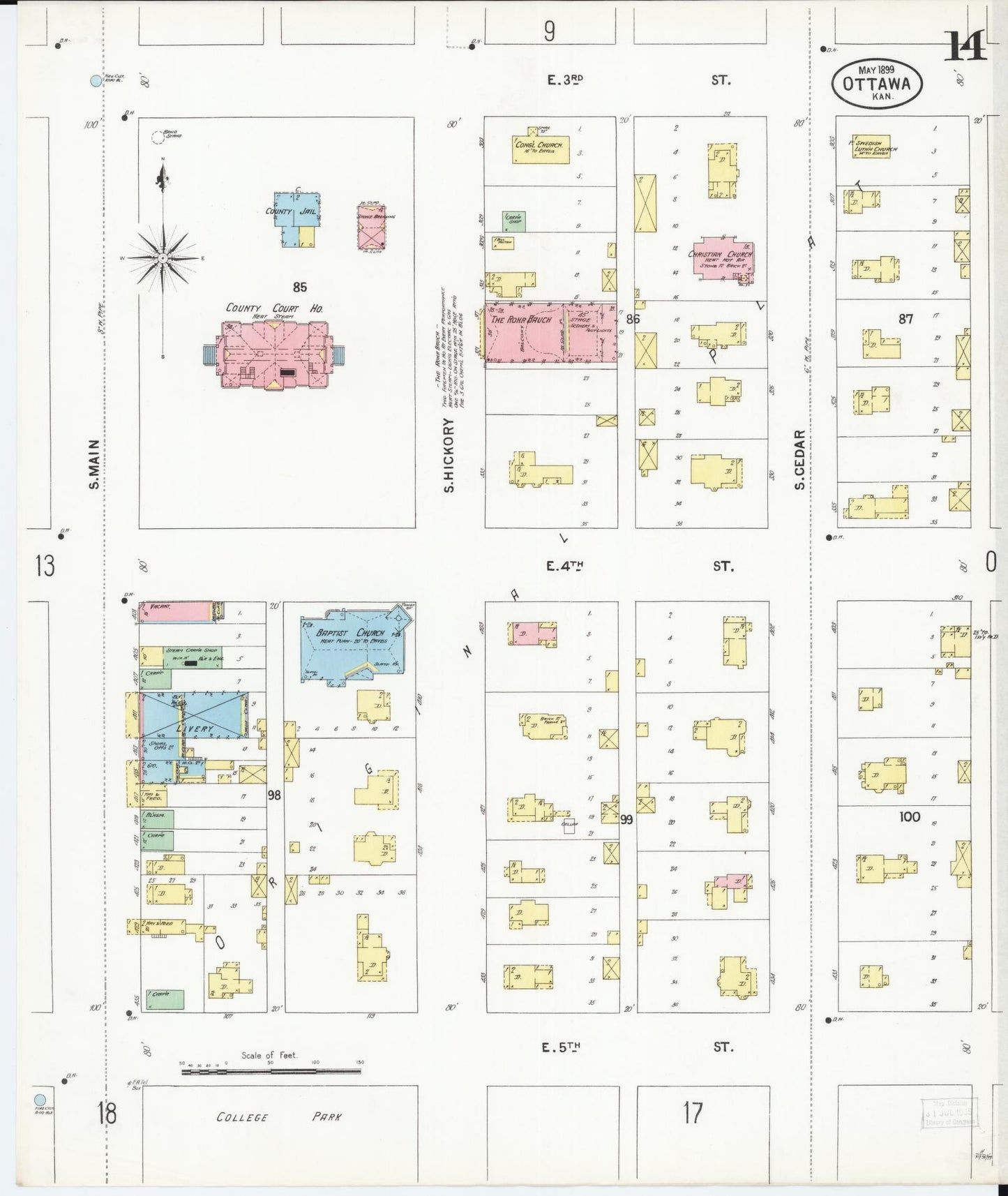 Sanborn Fire Insurance Map from Ottawa, Franklin County, Kansas (1899), Sheet #0014 - Complete Map Set gallery image, historic Sanborn map, vintage wall art, Kansas Kansas