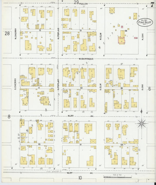 Sanborn Fire Insurance Map from Pine Bluff, Jefferson County, Arkansas (1901), Sheet #0007 - Historic Sanborn Fire Insurance Map Print, vintage old map wall art, antique decor, genealogy gift, Arkansas Arkansas map