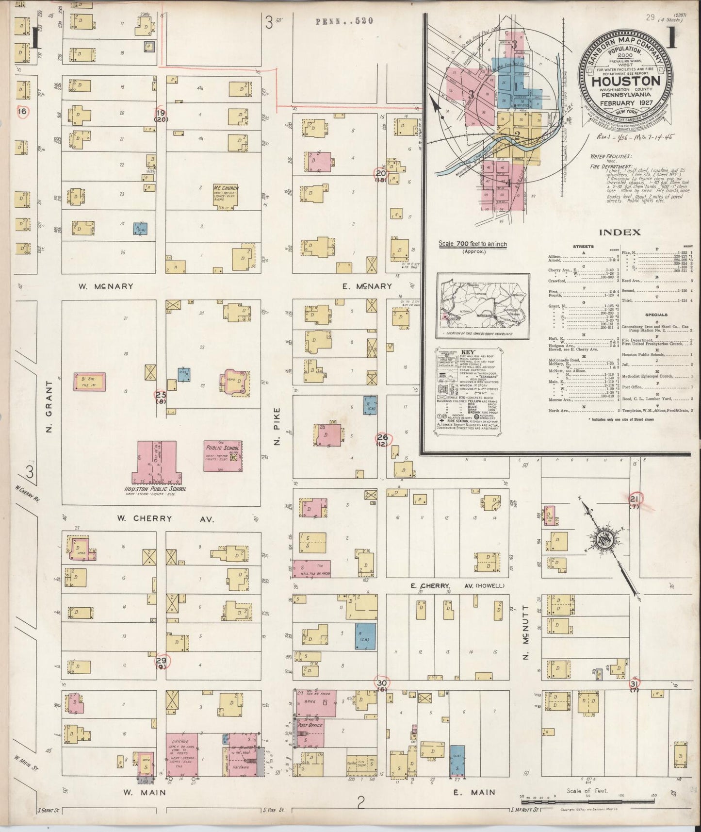 Sanborn Fire Insurance Map from Houston, Washington County, Pennsylvania (1936), Sheet #0001 - Complete Map Set gallery image, historic Sanborn map, vintage wall art, Pennsylvania Pennsylvania