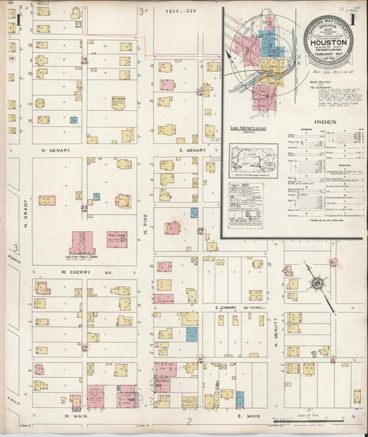 Sanborn Fire Insurance Map from Houston, Washington County, Pennsylvania (1936), Sheet #0001 - Complete Map Set gallery image, historic Sanborn map, vintage wall art, Pennsylvania Pennsylvania
