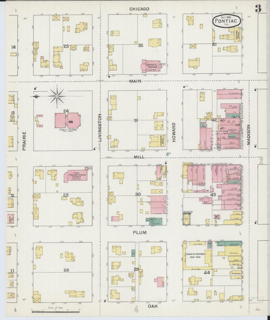Sanborn Fire Insurance Map from Pontiac, Livingston County, Illinois (1892), Sheet #0003 - Historic Sanborn Fire Insurance Map Print, vintage old map wall art, antique decor, genealogy gift, Illinois Illinois map