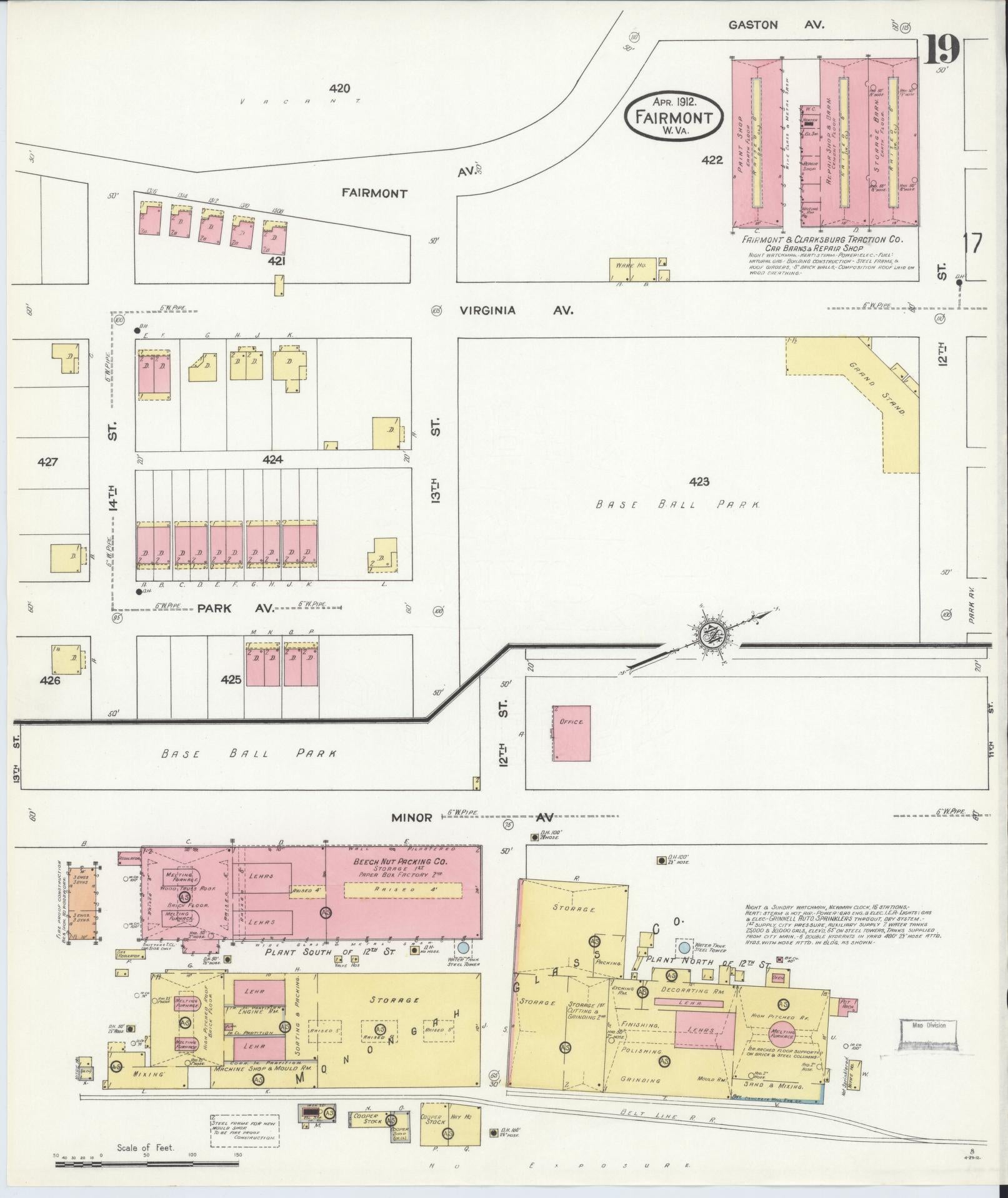 Sanborn Fire Insurance Map from Fairmont, Marion County, West Virginia (1912), Sheet #0019 - Historic Sanborn Fire Insurance Map Print, vintage old map wall art, antique decor, genealogy gift, West Virginia West Virginia map
