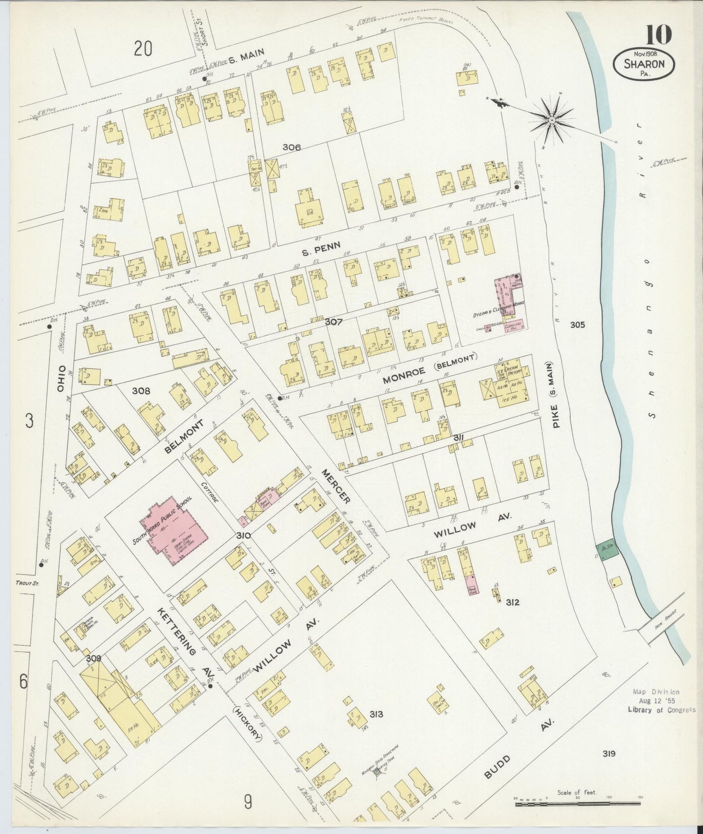 Sanborn Fire Insurance Map from Sharon, Mercer County, Pennsylvania (1908), Sheet #0010 - Complete Map Set gallery image, historic Sanborn map, vintage wall art, Pennsylvania Pennsylvania