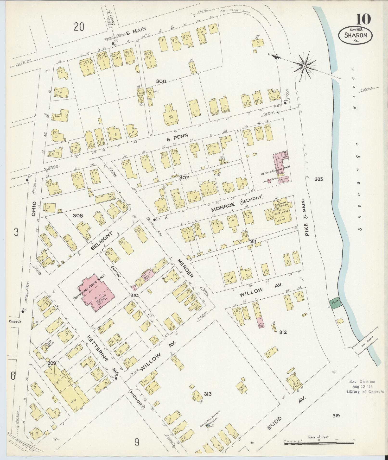 Sanborn Fire Insurance Map from Sharon, Mercer County, Pennsylvania (1908), Sheet #0010 - Complete Map Set gallery image, historic Sanborn map, vintage wall art, Pennsylvania Pennsylvania