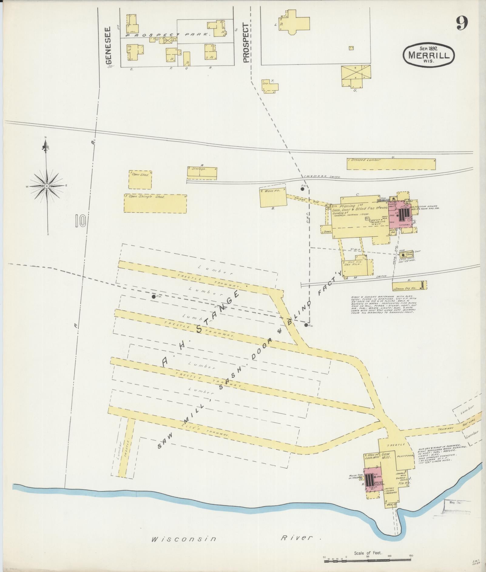 Sanborn Fire Insurance Map from Merrill, Lincoln County, Wisconsin (1892), Sheet #0009 - Historic Sanborn Fire Insurance Map Print, vintage old map wall art, antique decor, genealogy gift, Wisconsin Wisconsin map