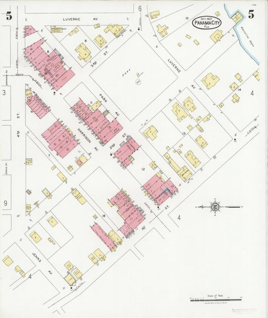 Sanborn Fire Insurance Map from Panama City, Bay County, Florida (1927), Sheet #0005 - Historic Sanborn Fire Insurance Map Print, vintage old map wall art, antique decor, genealogy gift, Florida Florida map