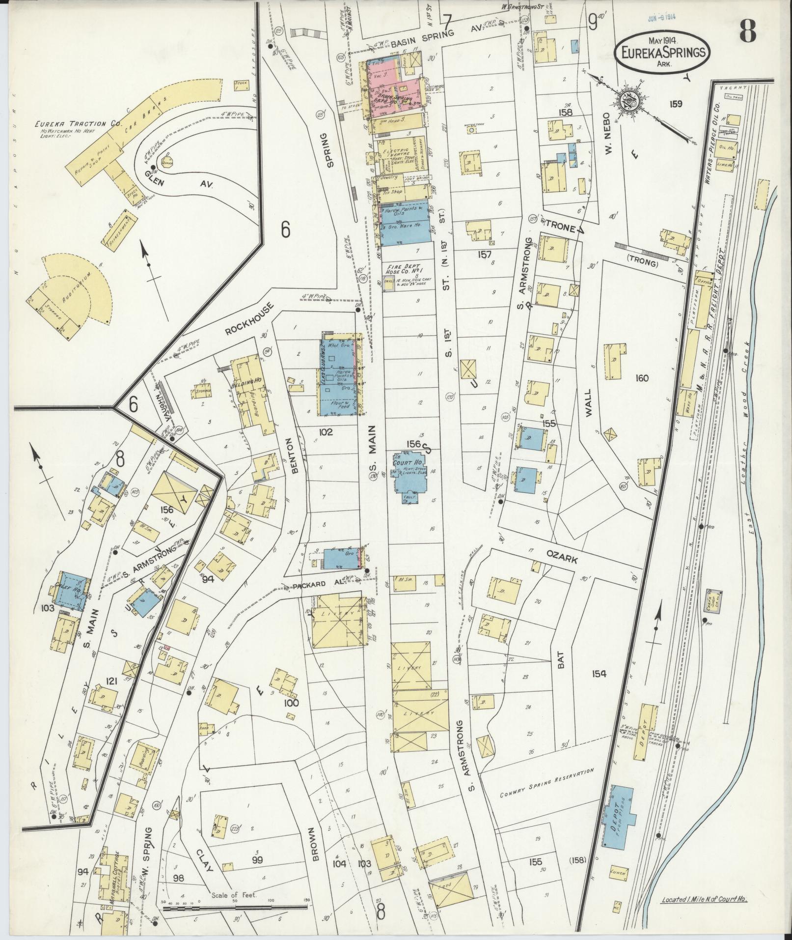 Sanborn Fire Insurance Map from Eureka Springs, Carroll County, Arkansas (1914), Sheet #0008 - Complete Map Set gallery image, historic Sanborn map, vintage wall art, Arkansas Arkansas